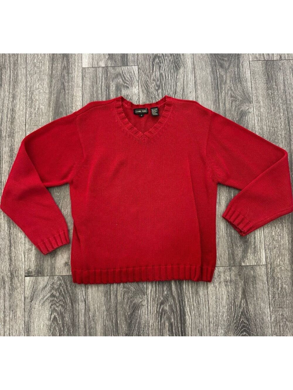 Vintage Jeanne Pierre Red 100% Cotton V-Neck Sweater Small Y2K Preppy